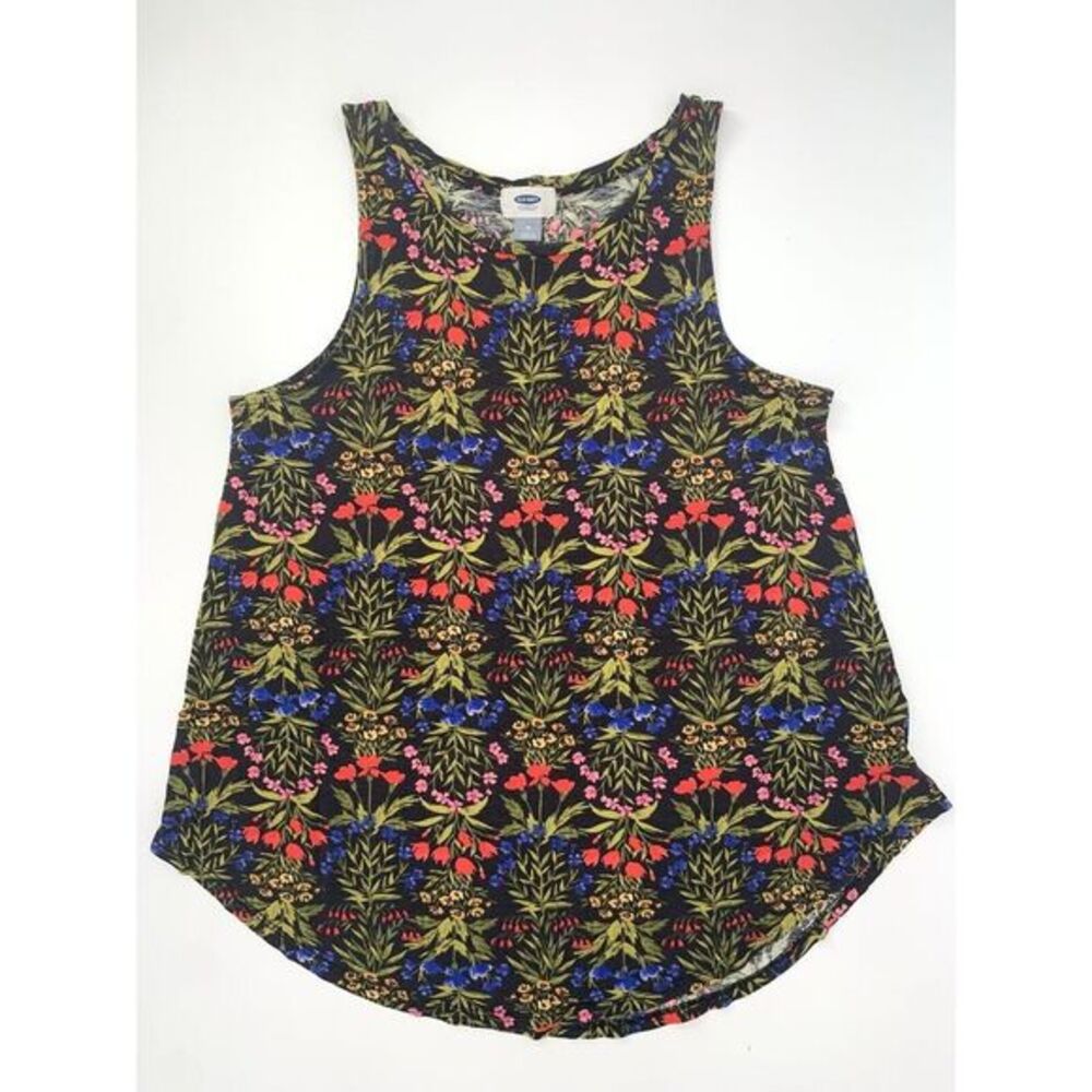 Old Navy Black with Colored Wild Flower Women's Sleeveless Tank Top Size Medium‎